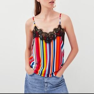 Zara Stripe and lace camisole top Sz L